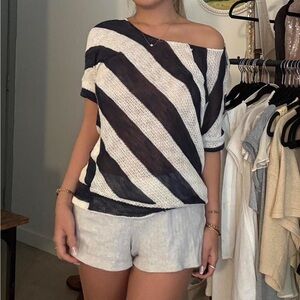 Striped Off-Shoulder Top - Black and White